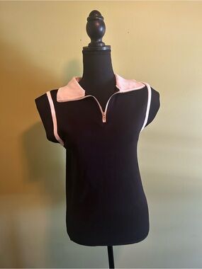 Women’s Black Sleeveless Polo Tank with White Trim and Zip